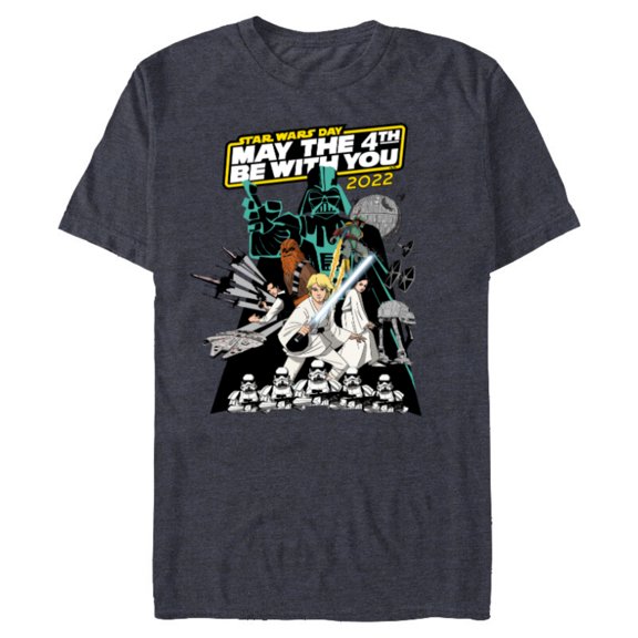 Star Wars Cartoon May the 4th Be With You 2022 - Short Sleeve Blended T-Shirt for Adults - Customized-Navy Heather