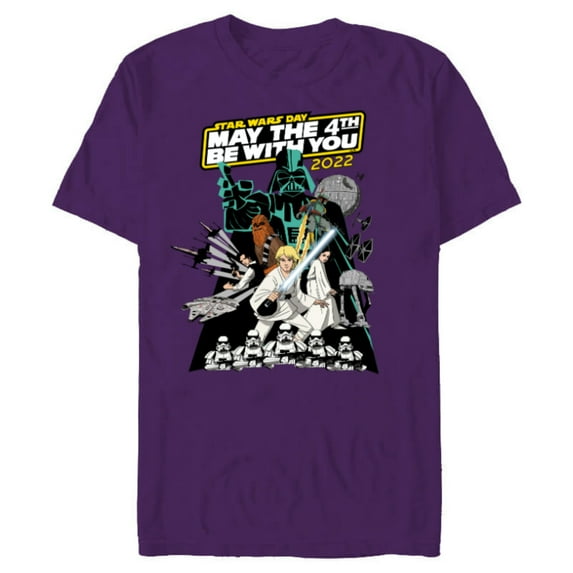 Star Wars Cartoon May the 4th Be With You 2022 - Short Sleeve Blended T-Shirt for Adults - Customized-Purple