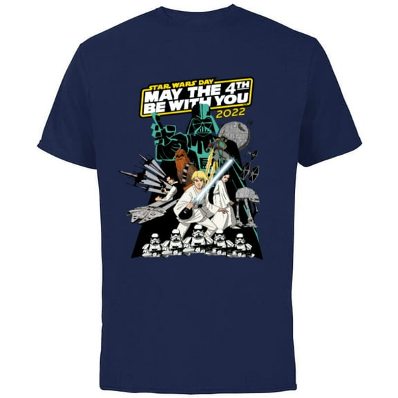Star Wars Cartoon May the 4th Be With You 2022 - Short Sleeve Cotton T-Shirt for Adults - Customized-Navy