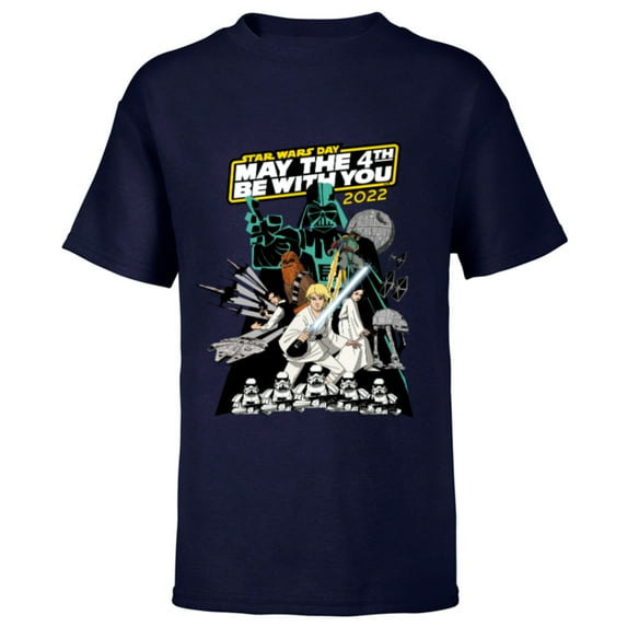 Star Wars Cartoon May the 4th Be With You 2022 - Short Sleeve T-Shirt for Kids - Customized-Navy