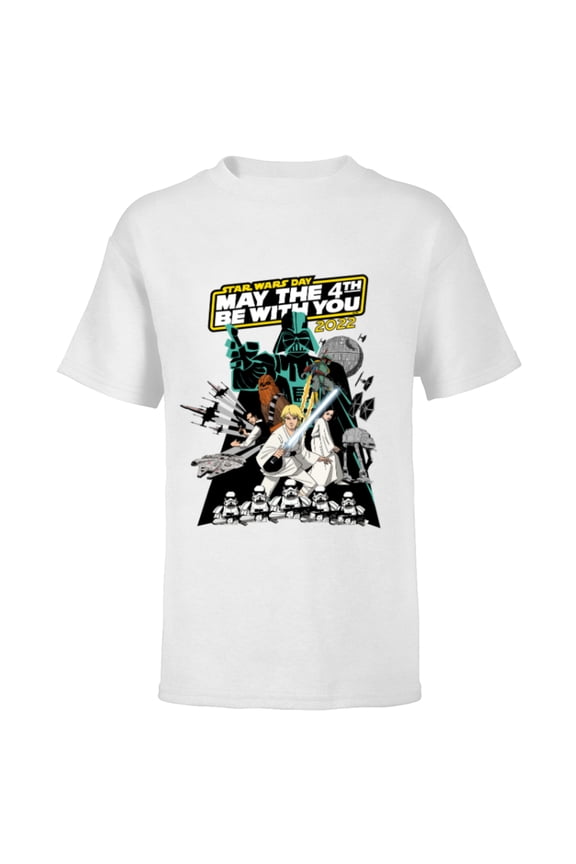 Cartoon May the 4th Be With You 2022 - Short Sleeve T-Shirt for Kids - Customized-White