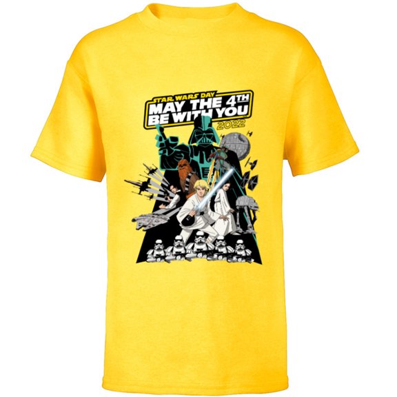 Star Wars Cartoon May the 4th Be With You 2022 - Short Sleeve T-Shirt for Kids - Customized-Yellow