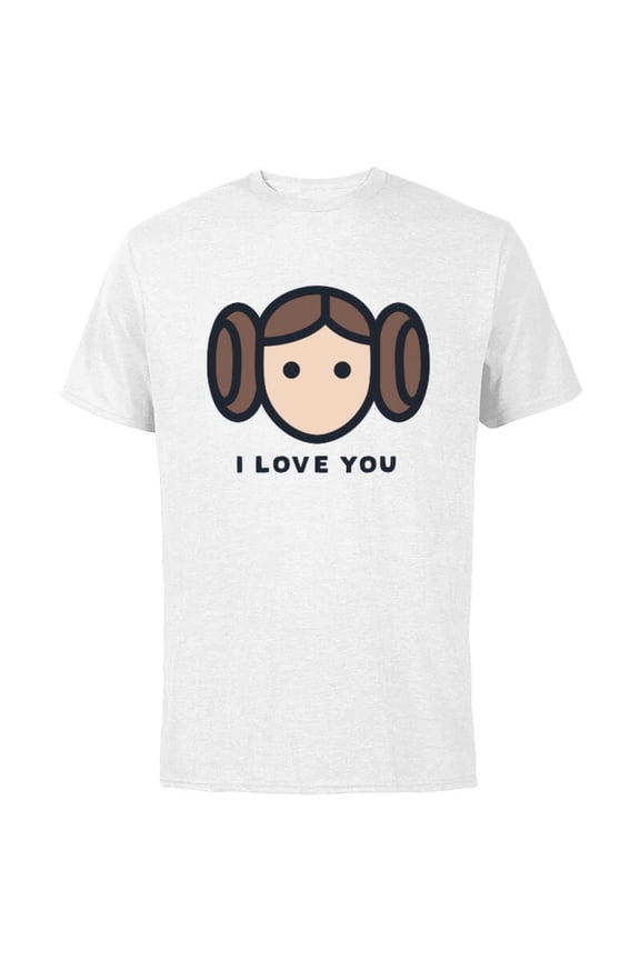 Cartoon Princess Leia I Love You - Short Sleeve Cotton T-Shirt for Adults - Customized-White