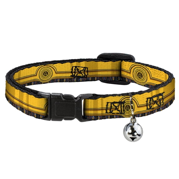 Star Wars Cat Collar, Breakaway Collar with Bell, Star Wars C3PO Wires Bounding Yellows Black Multi Color, 8.5 to 12 Inches 0.5 Inch Wide