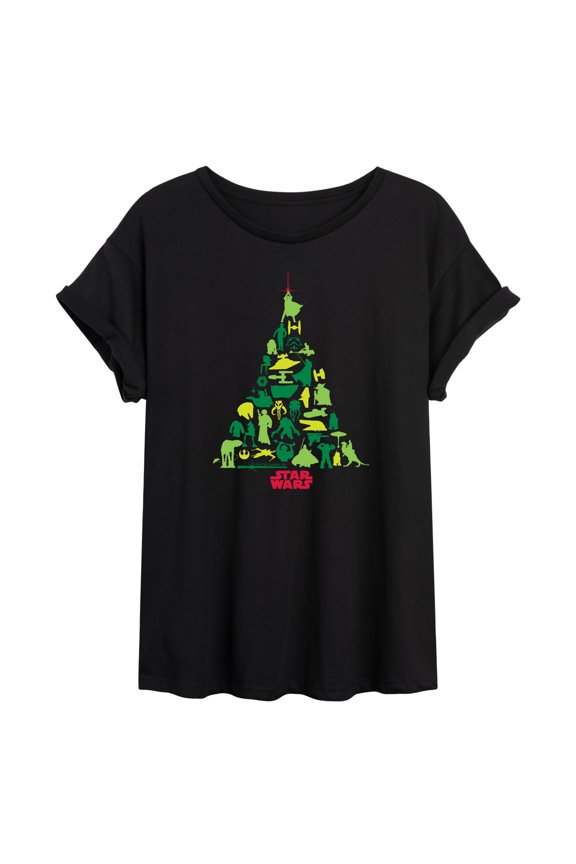 - Xmas Tree - Juniors Oversized Graphic T-Shirt