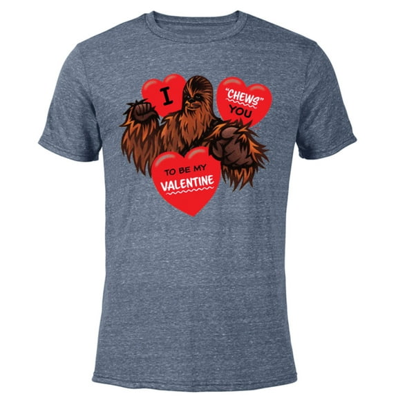 Star Wars Chewbacca Chews You Heart Valentine’s Day - Short Sleeve Blended T-Shirt for Adults – Customized-Navy Heather