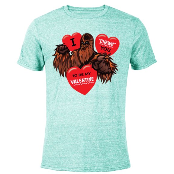 Star Wars Chewbacca Chews You Heart Valentine’s Day - Short Sleeve Blended T-Shirt for Adults – Customized-Ocean Blue