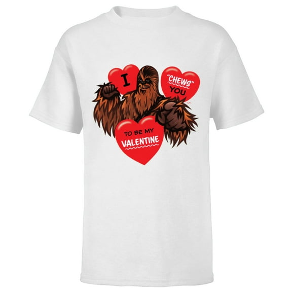 Star Wars Chewbacca Chews You Heart Valentine’s Day - Short Sleeve T-Shirt for Kids – Customized-White