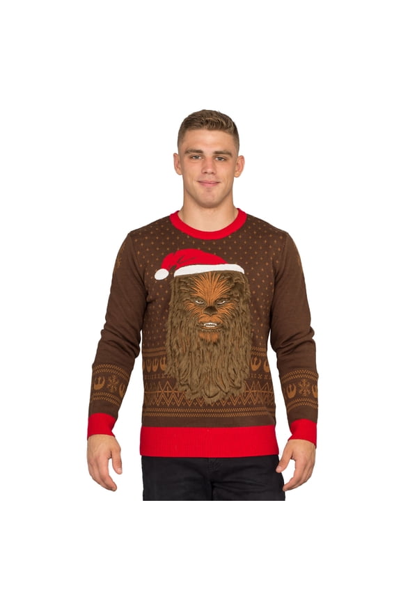 Star Wars Chewbacca Furry Face with Santa Hat Adult Ugly Christmas Sweater