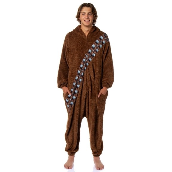 Star Wars Chewbacca Hooded Adult Plush Fleece Zip-Up Costume One Piece Footless Pajama Union Suit