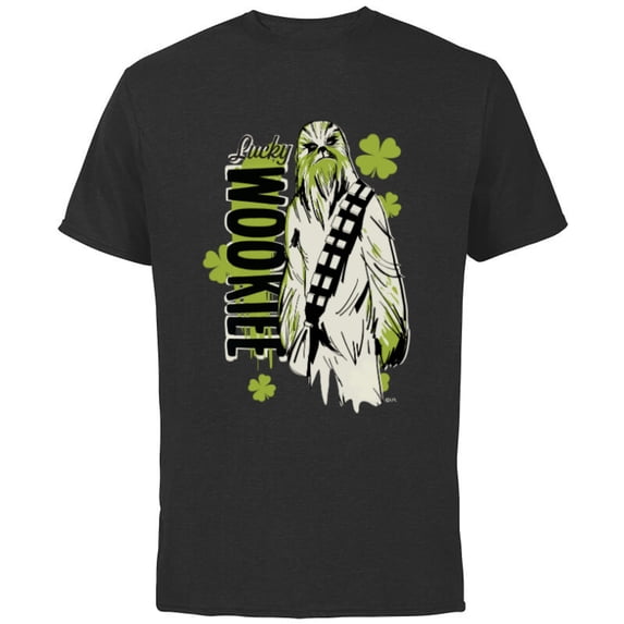 Star Wars Chewbacca Lucky Wookiee Shamrock St. Patrick’s Day - Short Sleeve Cotton T-Shirt for Adults - Customized-Black