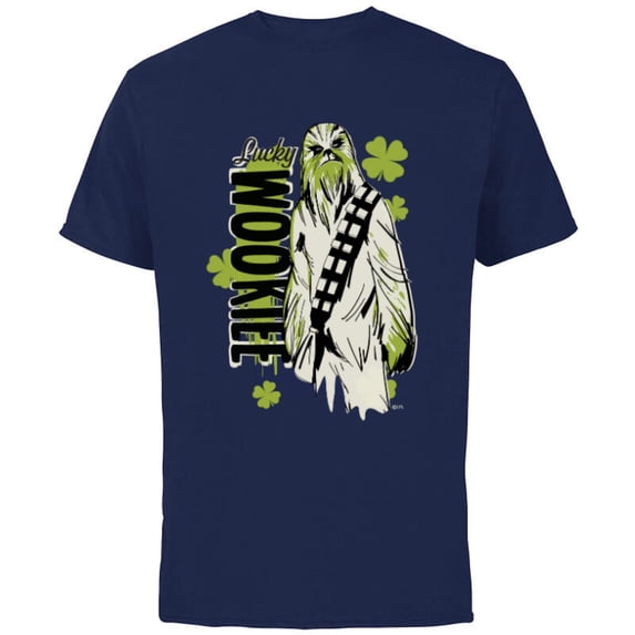 Star Wars Chewbacca Lucky Wookiee Shamrock St. Patrick’s Day - Short Sleeve Cotton T-Shirt for Adults - Customized-Navy