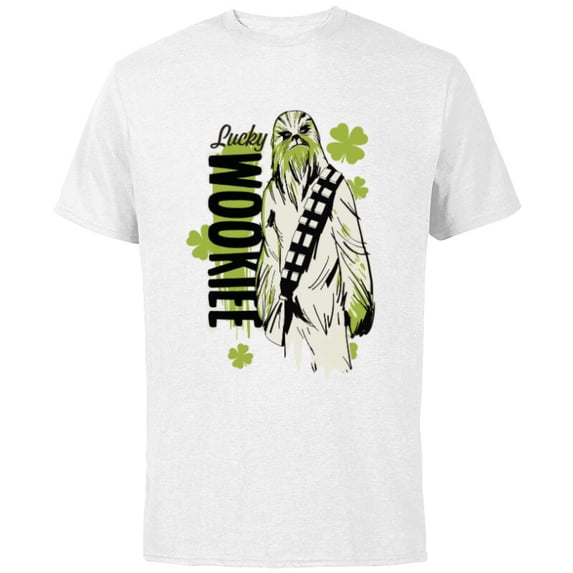 Star Wars Chewbacca Lucky Wookiee Shamrock St. Patrick’s Day - Short Sleeve Cotton T-Shirt for Adults - Customized-White