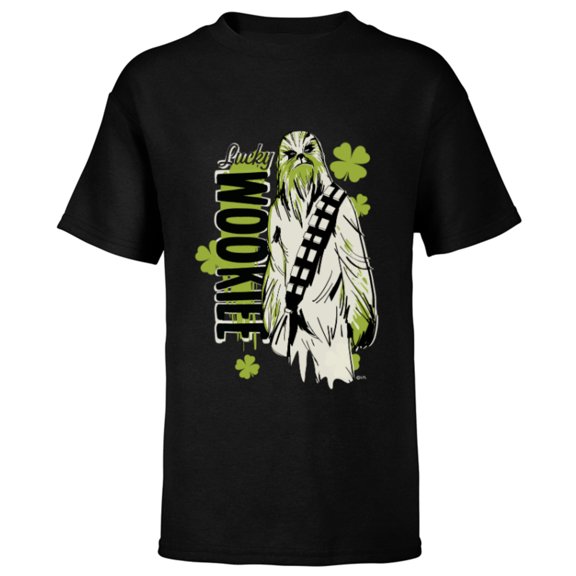 Star Wars Chewbacca Lucky Wookiee Shamrock St. Patrick’s Day - Short Sleeve T-Shirt for Kids - Customized-Black