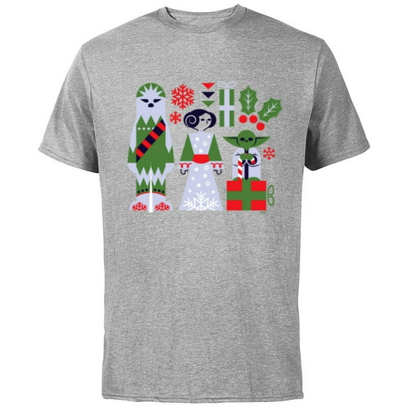 Star Wars Chewbacca Princess Leia and Yoda Christmas Holiday - Short Sleeve Cotton T-Shirt for Adults - Customized-Athletic Heather