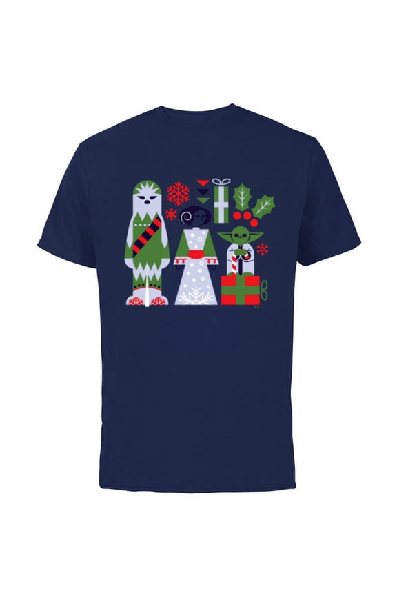 Chewbacca Princess Leia and Yoda Christmas Holiday - Short Sleeve Cotton T-Shirt for Adults - Customized-Navy