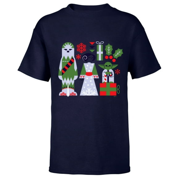 Star Wars Chewbacca Princess Leia and Yoda Christmas Holiday - Short Sleeve T-Shirt for Kids - Customized-Navy