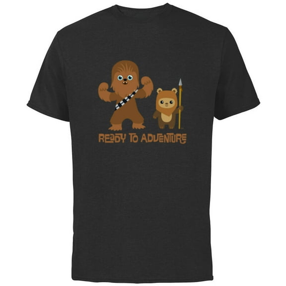 Star Wars Chewbacca and Ewok Ready to Adventure - Short Sleeve Cotton T-Shirt for Adults - Customized-Black