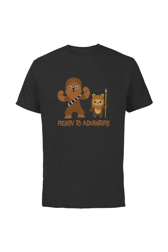 Chewbacca and Ewok Ready to Adventure - Short Sleeve Cotton T-Shirt for Adults - Customized-Black