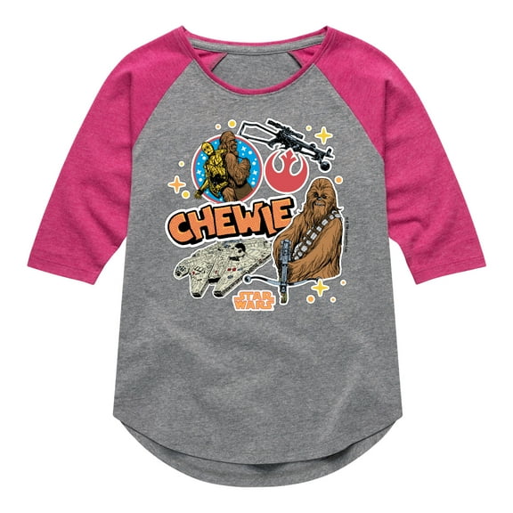 Star Wars - Chewie Stickers - Toddler And Youth Girls Shirt Tail Raglan