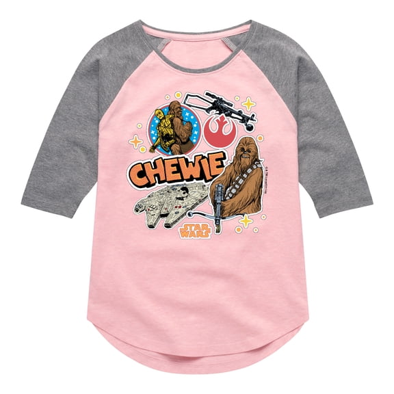 Star Wars - Chewie Stickers - Toddler And Youth Girls Shirt Tail Raglan