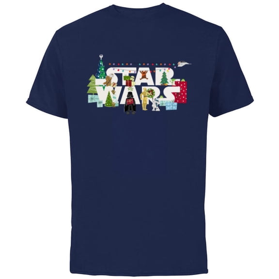 Star Wars Christmas Logo Holiday Celebration - Short Sleeve Cotton T-Shirt for Adults - Customized-Navy