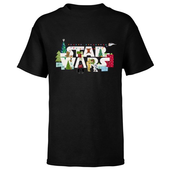 Star Wars Christmas Logo Holiday Celebration - Short Sleeve T-Shirt for Kids - Customized-Black