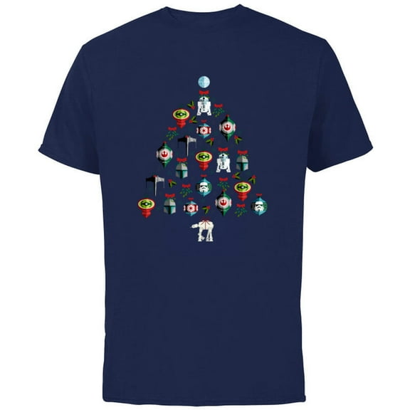 Star Wars Christmas Tree Ornaments Holiday Standard - Short Sleeve Cotton T-Shirt for Adults - Customized-Navy
