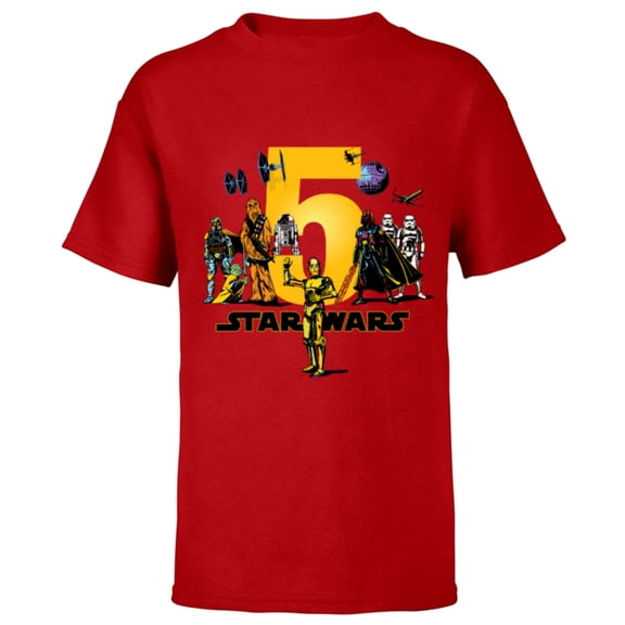 Star Wars Classic Characters Fifth Birthday 5 Years Old - Short Sleeve T-Shirt for Kids - Customized-Red