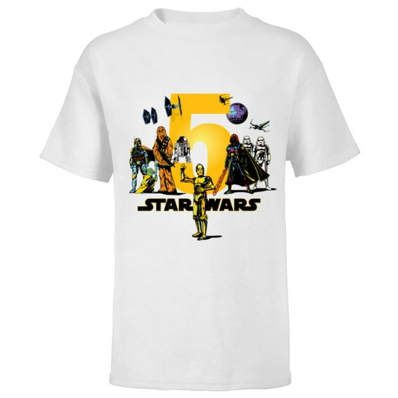 Star Wars Classic Characters Fifth Birthday 5 Years Old - Short Sleeve T-Shirt for Kids - Customized-White