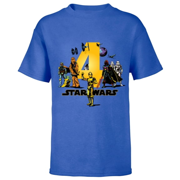 Star Wars Classic Characters Fourth Birthday 4 Years Old - Short Sleeve T-Shirt for Kids - Customized-Royal