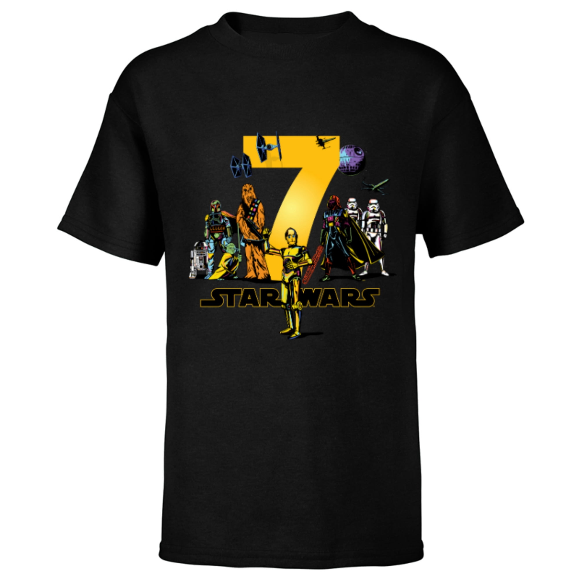 Classic Characters Seventh Birthday 7 Years Old - Short Sleeve T-Shirt for Kids - Customized-Black