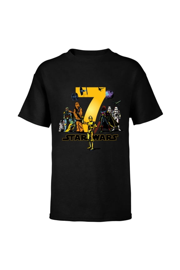 Classic Characters Seventh Birthday 7 Years Old - Short Sleeve T-Shirt for Kids - Customized-Black