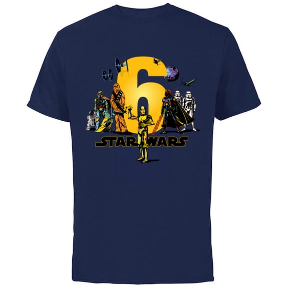 Star Wars Classic Characters Sixth Birthday 6 Years Old - Short Sleeve Cotton T-Shirt for Adults - Customized-Navy