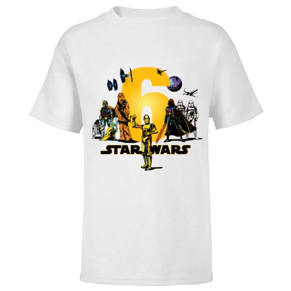 Star Wars Classic Characters Sixth Birthday 6 Years Old - Short Sleeve T-Shirt for Kids - Customized-White