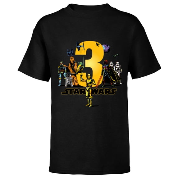 Star Wars Classic Characters Third Birthday 3 Years Old - Short Sleeve T-Shirt for Kids - Customized-Black