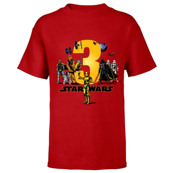 Star Wars Classic Characters Third Birthday 3 Years Old - Short Sleeve T-Shirt for Kids - Customized-Red