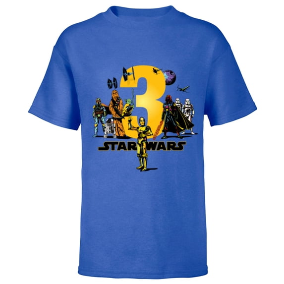 Star Wars Classic Characters Third Birthday 3 Years Old - Short Sleeve T-Shirt for Kids - Customized-Royal