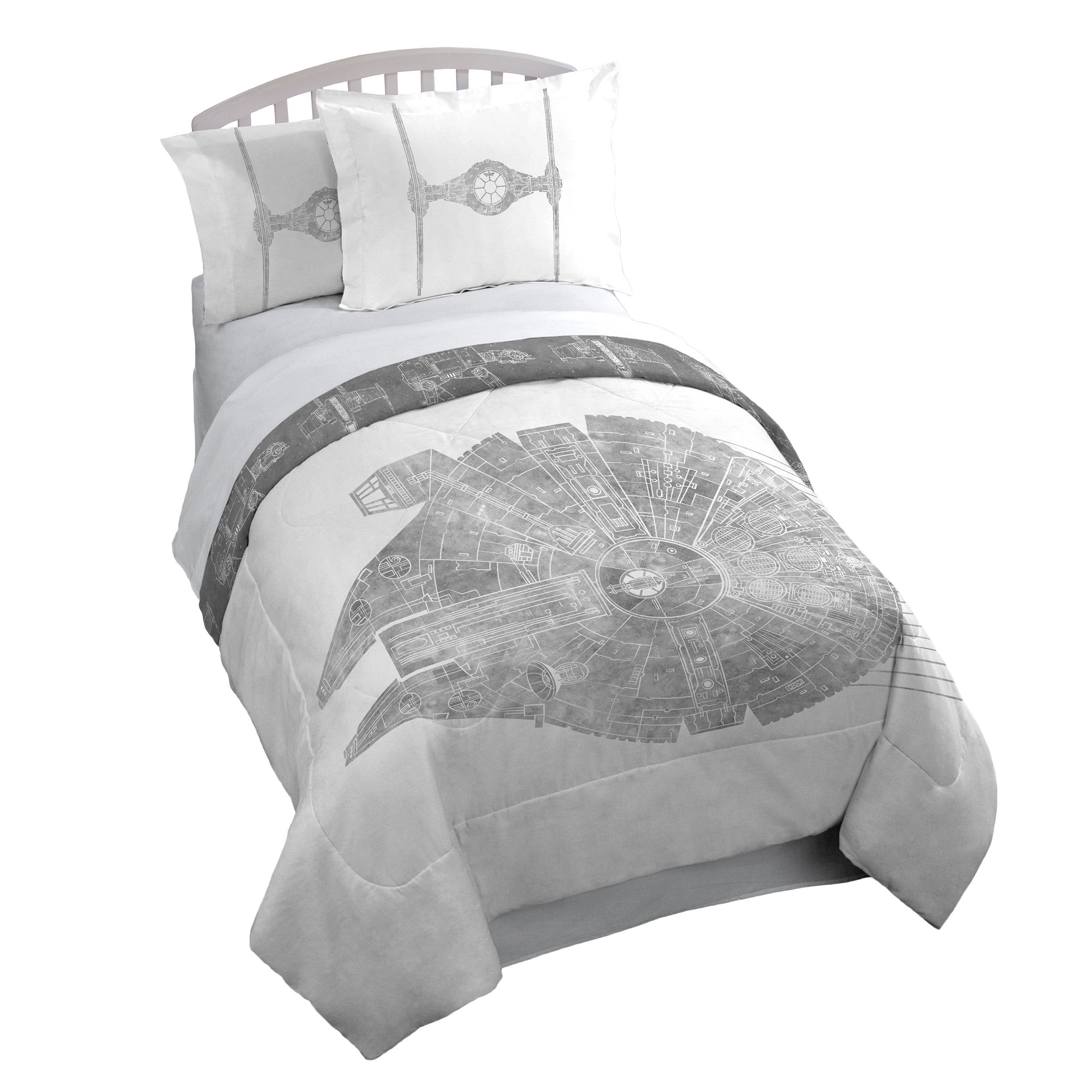 Star Wars Classic Falcon Twin/Full 3 Piece Comforter Set, White, 100% Microfiber, Lucas