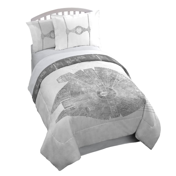 Star Wars Classic Falcon Twin/Full 3 Piece Comforter Set, White, 100% Microfiber, Lucas