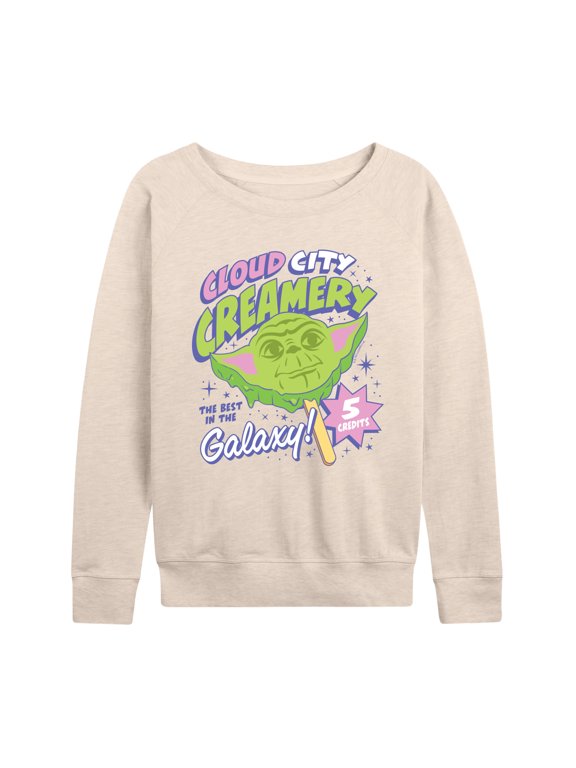 - Cloud City Creamery Women's Lightweight French Terry Wide Neck Long Sleeve Graphic Shirt