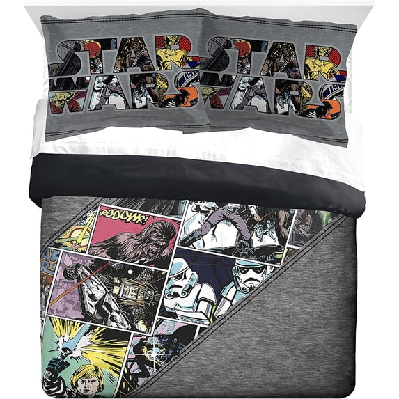 Star Wars Comic Grey 2 Piece Queen Comforter & Shams Set, 100% Microfiber