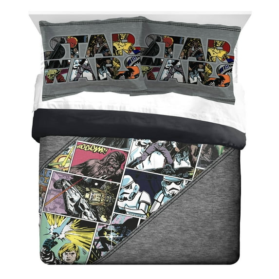 Star Wars Comic Grey 3 Piece Full Comforter & Shams Set, 100% Microfiber