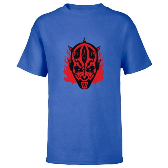 Star Wars Darth Maul Dark Side Villains Head Gothic Flames - Short Sleeve T-Shirt for Kids - Customized-Royal