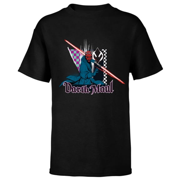 Star Wars Darth Maul Dark Side Villains Sith Checkered - Short Sleeve T-Shirt for Kids - Customized-Black
