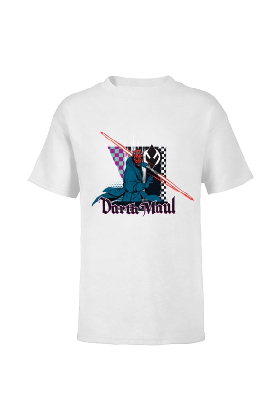 Darth Maul Dark Side Villains Sith Checkered - Short Sleeve T-Shirt for Kids - Customized-White