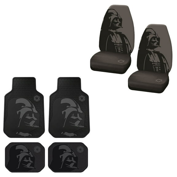Star Wars Darth Vader 2 Front Vinyl Floor Mats And 2 Rear Vinyl Floor Mats With 2 Seat Covers Plus Wheel Cover