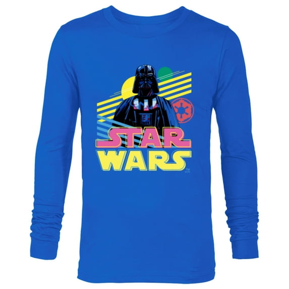 Star Wars Darth Vader Bold Graphic Retro Eighties ‘80s Vibe - Long Sleeve T-Shirt for Men - Customized-Navy