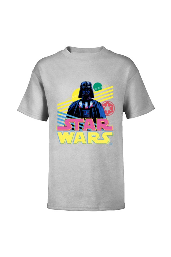 Darth Vader Bold Graphic Retro Eighties ‘80s Vibe - Short Sleeve T-Shirt for Kids - Customized-Athletic Heather