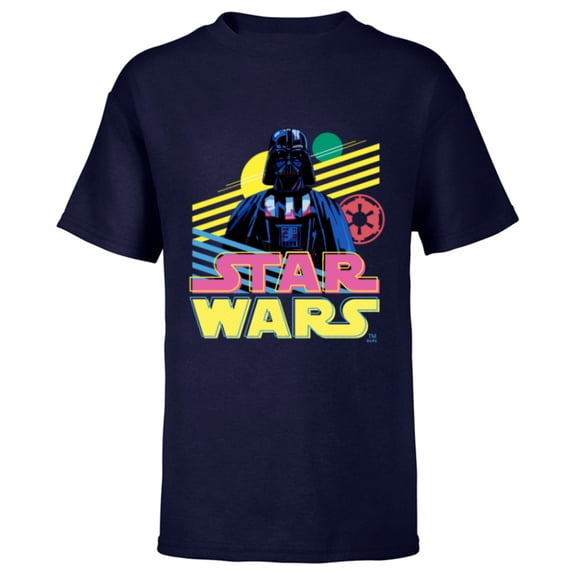 Star Wars Darth Vader Bold Graphic Retro Eighties ‘80s Vibe - Short Sleeve T-Shirt for Kids - Customized-Navy